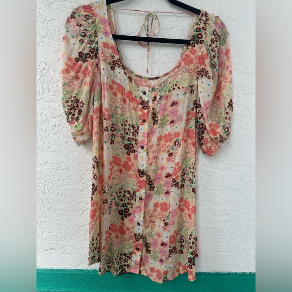 Free People Callie Button Front Puff Sleeve Viscose Tunic Top Mini Dress XS NWT - Picture 2 of 16